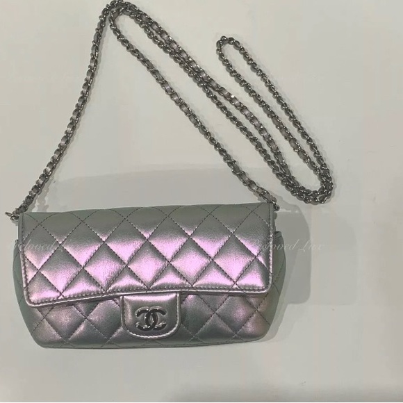 Authentic CHANEL Iridescent Purple Calfskin Mini Flap Crossbody Bag in SHW - Picture 4 of 14